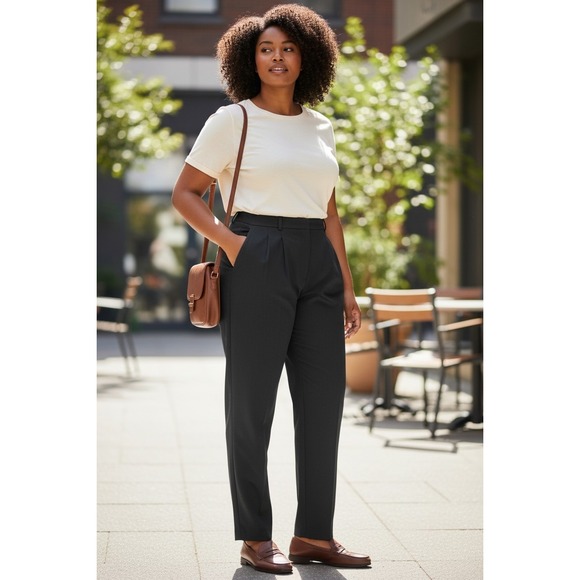 Briggs New York Pants - Briggs New York Black Pleated Dress Pants Womens 16 High Rise Elastic Back USA